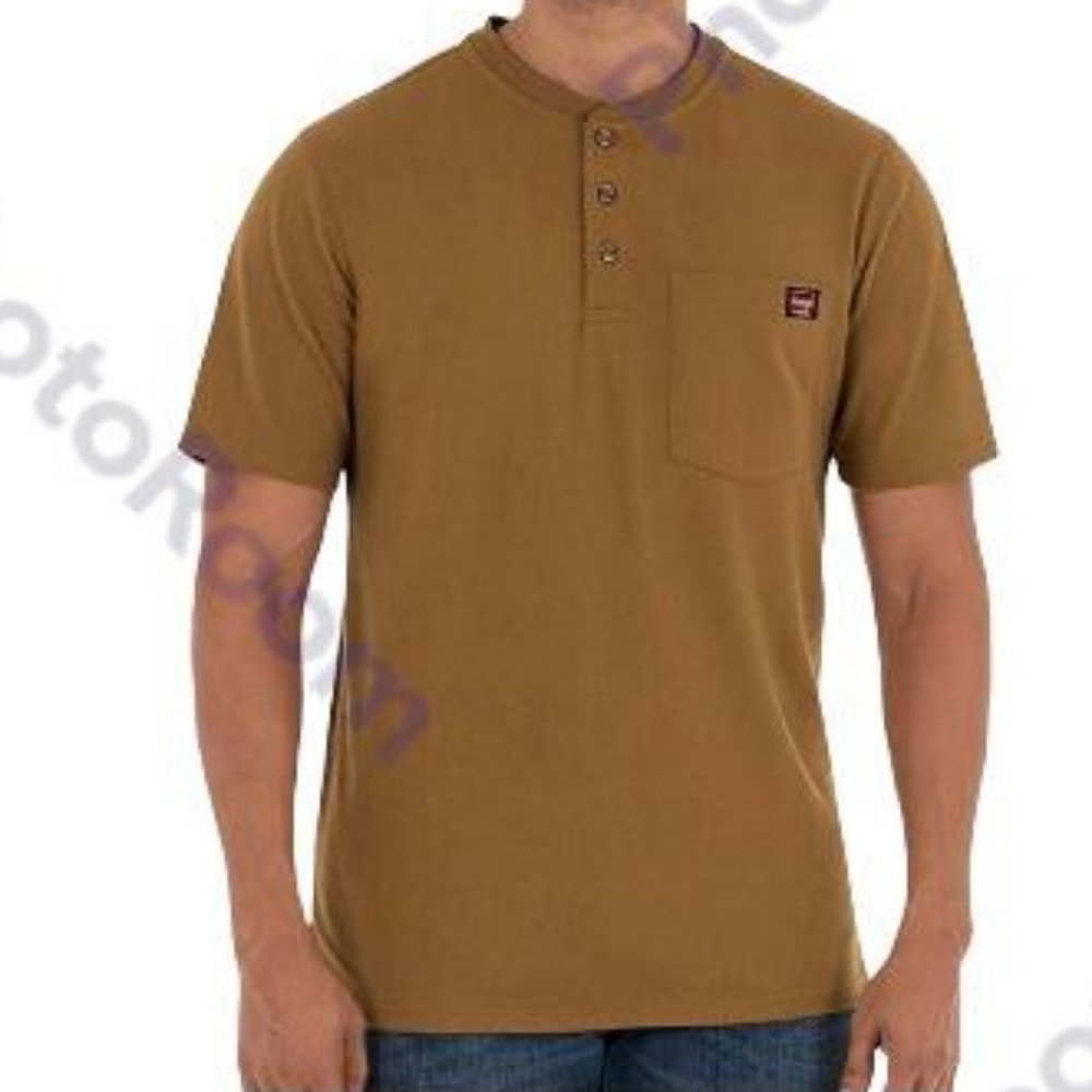 Wrangler Clothing Short Sleeve Henley Shirt with Pocket, (Brown Duck), Small